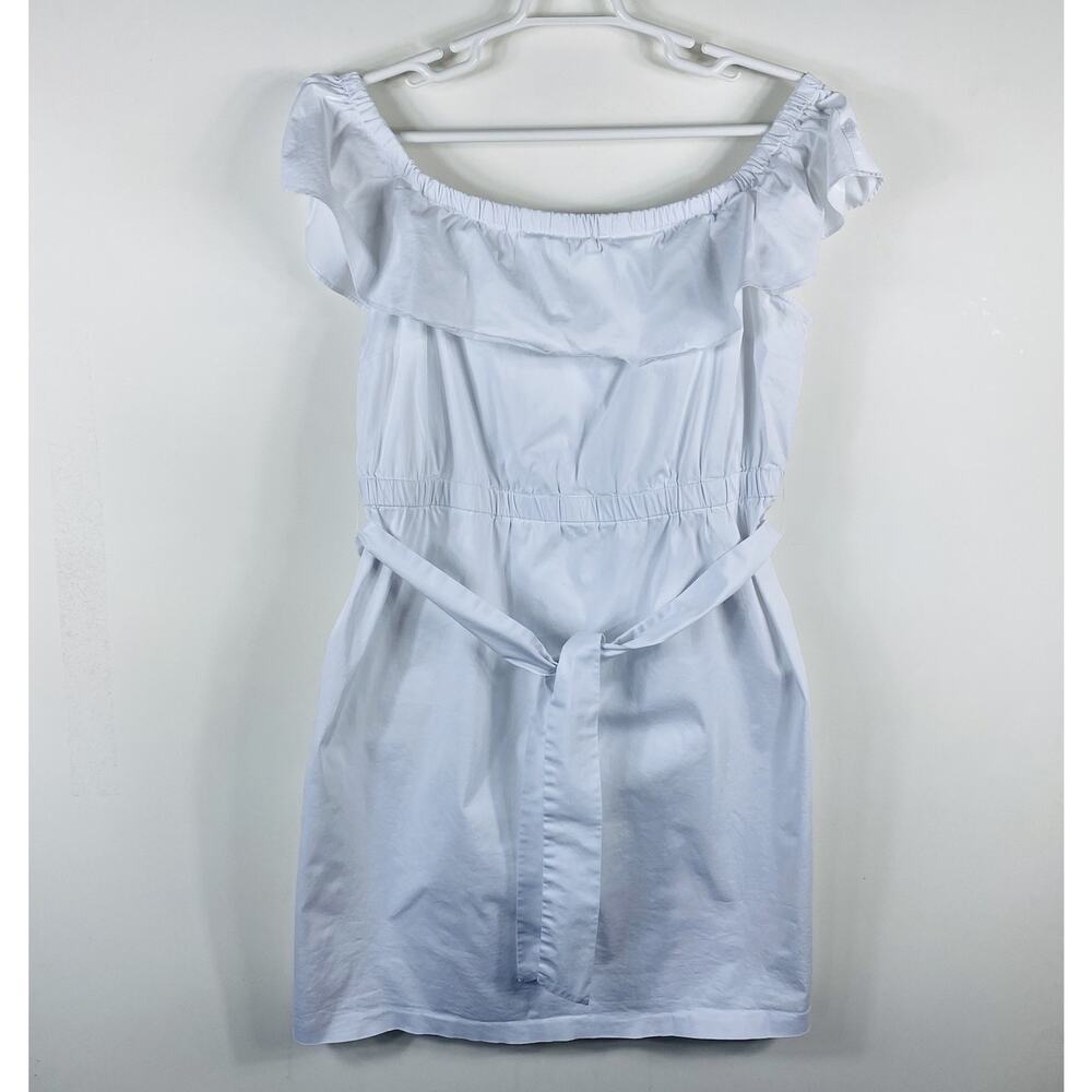 Eloquii Studio Plus Size 24 Ruffle Off The Shoulder Belted Cotton Dress White